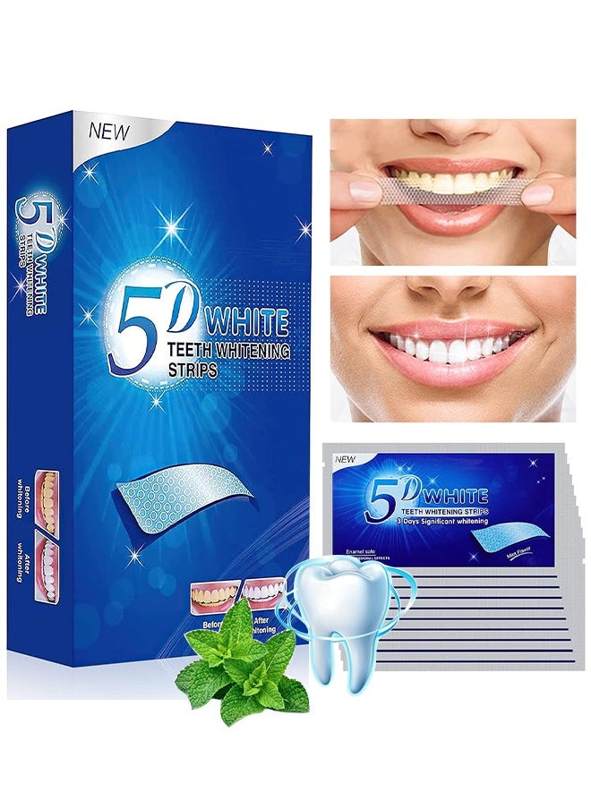 5D White Teeth Whitening Strips, For Reduce Teeth Sensitive, Teeth Whitener Clean Teeth Safely, Effectively Remove Coffee, Tobacco Stains, Professional And Safe White Strips (7 Sets)