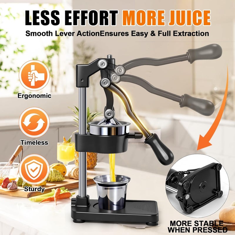 ASIALEO Manual Citrus Juicer|Commercial Hand Press| Heavy Duty Countertop Squeezer for Fresh Orange Lemon Juice|Easy to Use & Clean (balck) - Image 4