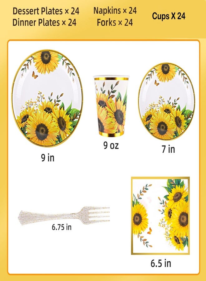 Atonofun Sunflower Party Supplies, Sunflower Plates and Napkins Set, Disposable Sunflower Plates, Party Cups, Napkins and Forks for Sunflower Birthday, Baby Shower, Bridal Shower, Sunflower Parties Serves 24 - Image 2