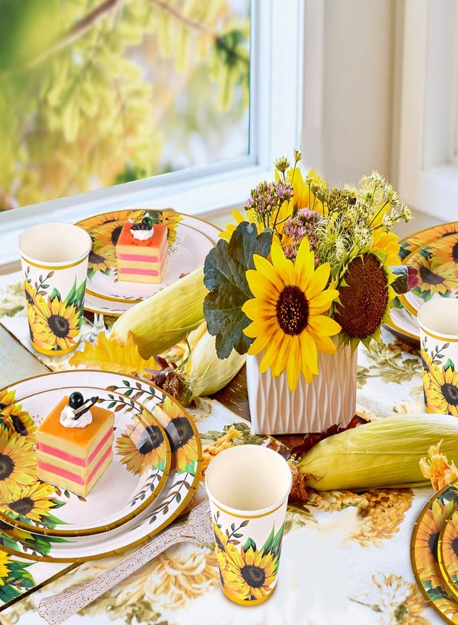 Atonofun Sunflower Party Supplies, Sunflower Plates and Napkins Set, Disposable Sunflower Plates, Party Cups, Napkins and Forks for Sunflower Birthday, Baby Shower, Bridal Shower, Sunflower Parties Serves 24 - Image 4