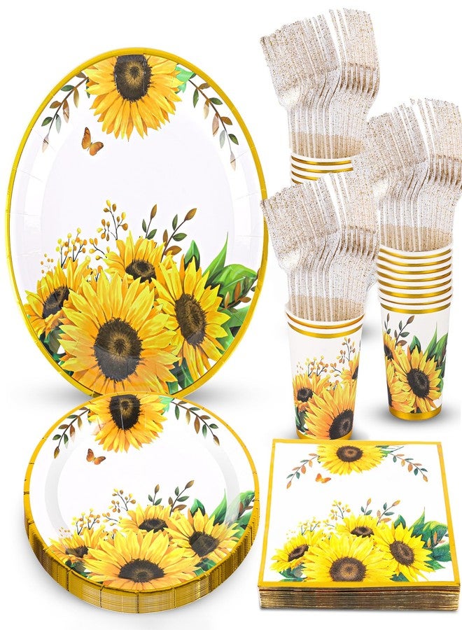 Atonofun Sunflower Party Supplies, Sunflower Plates and Napkins Set, Disposable Sunflower Plates, Party Cups, Napkins and Forks for Sunflower Birthday, Baby Shower, Bridal Shower, Sunflower Parties Serves 24 - Image 1