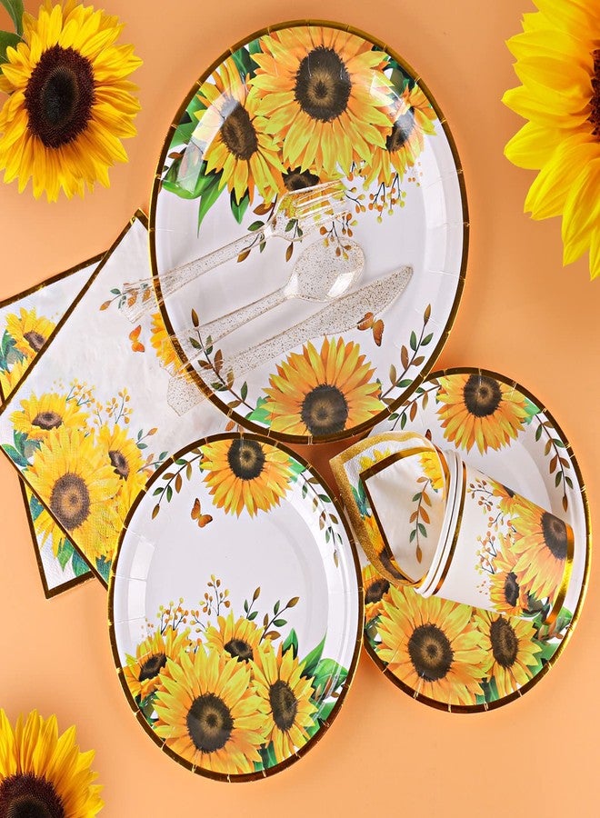 Atonofun Sunflower Party Supplies, Sunflower Plates and Napkins Set, Disposable Sunflower Plates, Party Cups, Napkins and Forks for Sunflower Birthday, Baby Shower, Bridal Shower, Sunflower Parties Serves 24 - Image 3