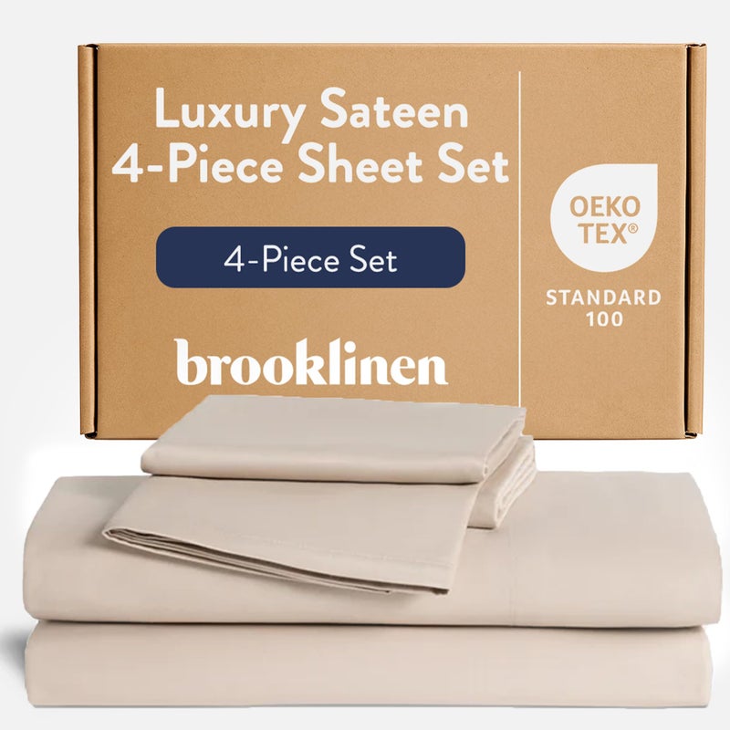 Brooklinen Luxury Sateen 4 Piece Sheet Set 100 Cotton Bed Sheets Soft Durable King Size Sheet Set in Pebble OekoTEX Certified Bedding Set 1 Fitted Sheet 1 Flat Sheet 2 Pillowcases - Image 2