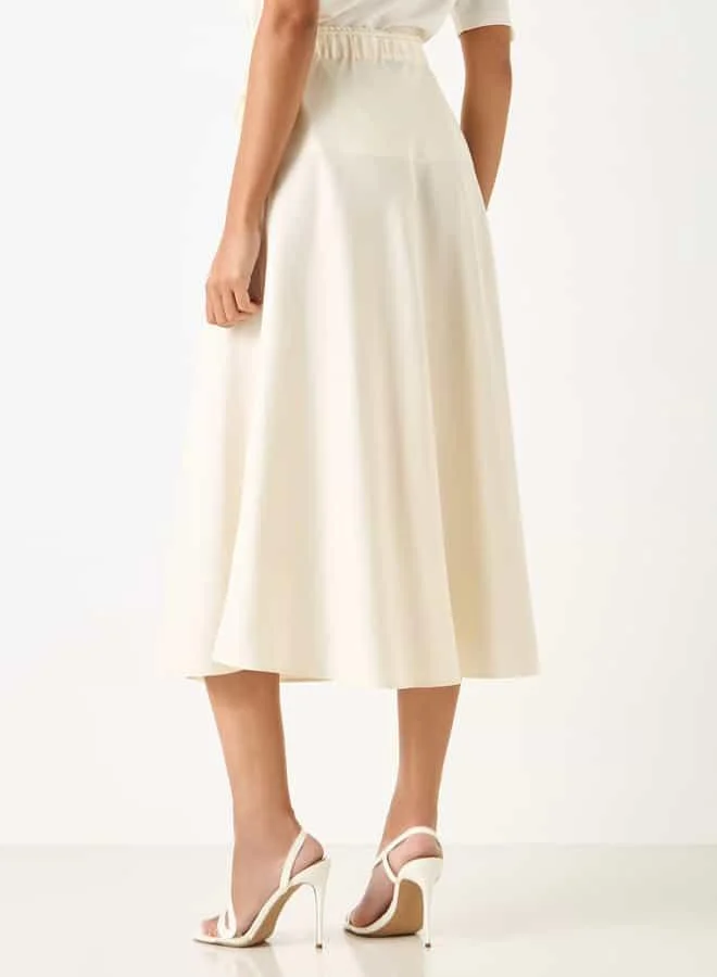 Iconic Iconic Textured A-line Midi Skirt with Tie-Up Detail