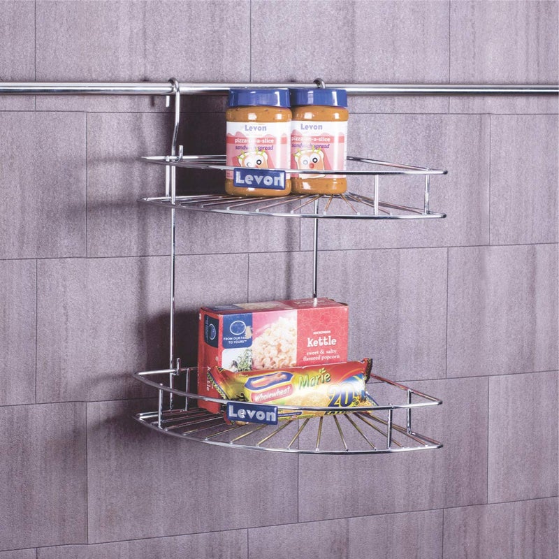 Levon Stainless Steel 2 Tier Multipurpose Kitchen and Bathroom Railing System Corner Shelf with Sturdy Design