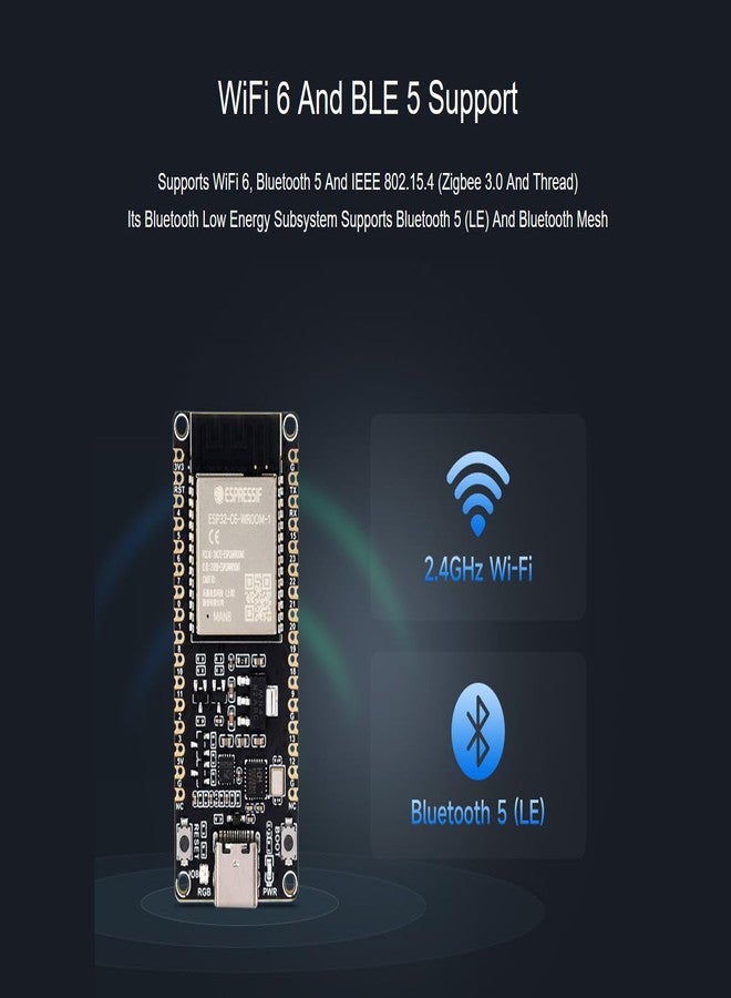 Waveshare ESP32-C6 RISC-V Microcontroller Development Board Integrated WiFi 6, BLE 5 and IEEE 802.15.4 (Zigbee 3.0 & Thread), Adopts ESP32-C6-WROOM-1-N8 Module, Supports USB and UART Development - Image 3