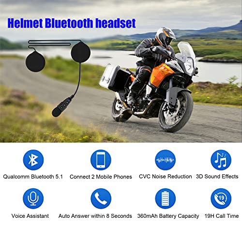 EJEAS E1+ Motorcycle Helmet Bluetooth 5.1 Headset, Hands-Free Motorcycle Bluetooth Communication System Headset with CVC Noise Reduction Function/3D Sound Effect/Automatic Answering - Image 2