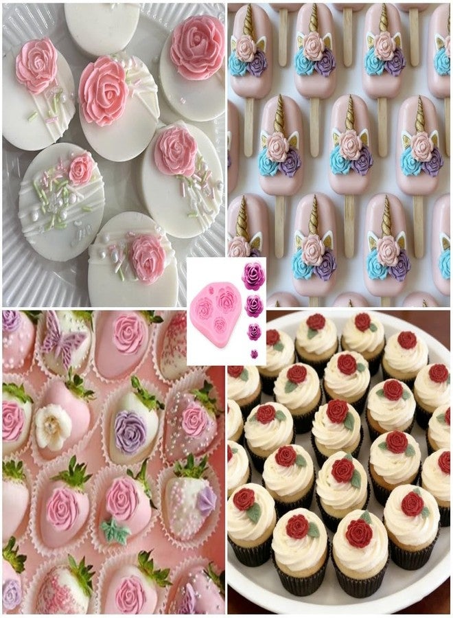 SUNKOOL Roses Mold Flower Silicone Cake Molds Chocolate Sugarcraft Decorating Fondant Fimo Tools 4 Size Pink 2 Piece - Image 4