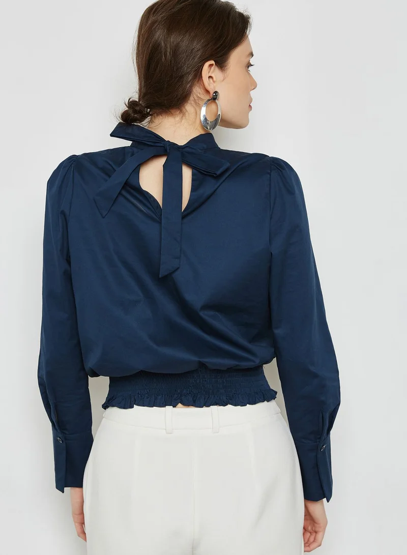ELLA Shirred Hem Choker Tie Back Top