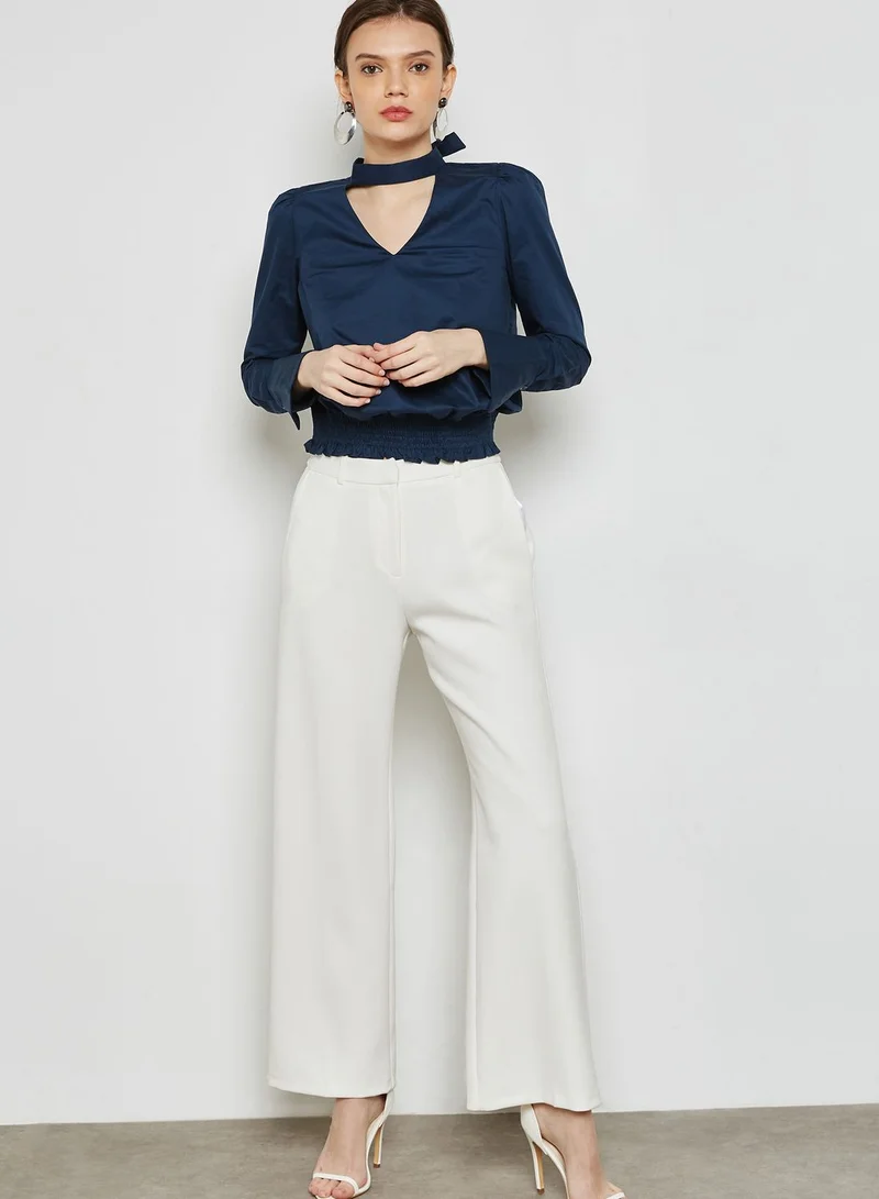 ELLA Shirred Hem Choker Tie Back Top