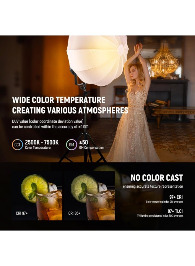 نيوير نيور CB300C RGB LED مونولايت احترافي لإضاءة الفيديو في الاستوديو، إضاءة مستمرة عالية الطاقة، تحكم كامل بالألوان، تحكم عبر التطبيق، تركيب باونز للتصوير الفوتوغرافي والفيديو وصناعة المحتوى - Image 4
