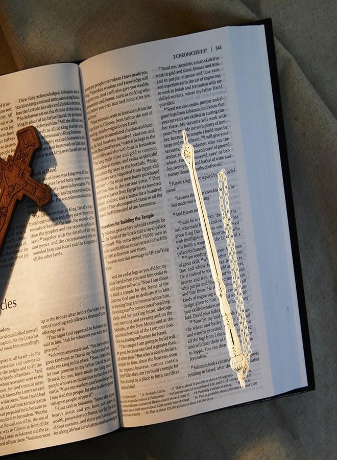 SAFIGLE مؤشر قراءة الكتاب المقدس اليهودي من سافيجل، مصنوع من المعدن الذهبي، مزود بسلسلة، أداة مساعدة لقراءة النصوص المقدسة في المنزل والكنيسة والمدرسة والسفر، طوله 5.11 بوصة - Image 2