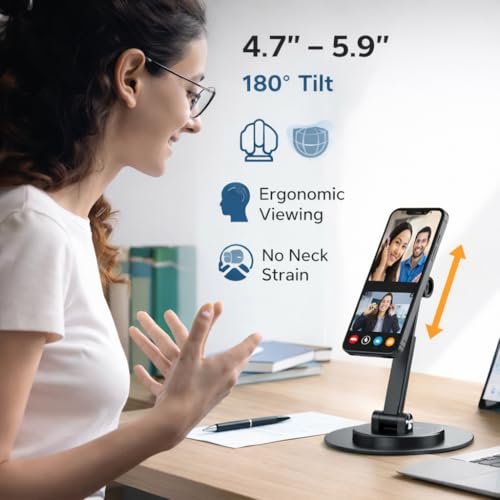 Mizi Magnetic Phone Stand for MagSafe - Adjustable Height & 360° Rotating iPhone Desk Holder Compatible with iPhone 17/16/15/14/13/12, Galaxy Series & MagSafe Cases – Black - Image 4
