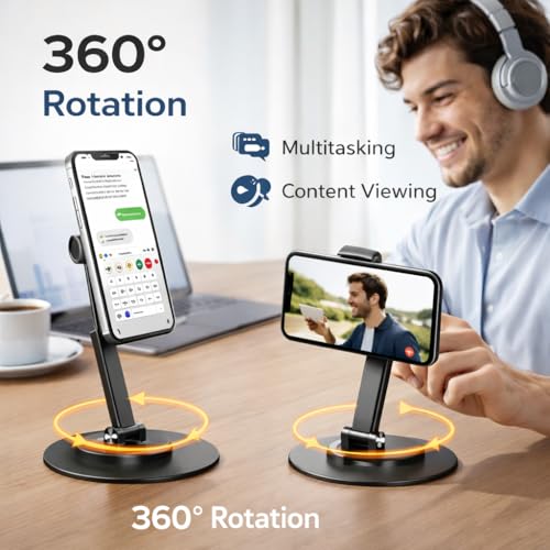 Mizi Magnetic Phone Stand for MagSafe - Adjustable Height & 360° Rotating iPhone Desk Holder Compatible with iPhone 17/16/15/14/13/12, Galaxy Series & MagSafe Cases – Black - Image 3
