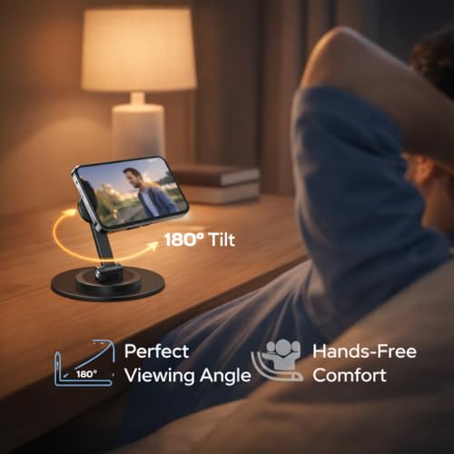 Mizi Magnetic Phone Stand for MagSafe - Adjustable Height & 360° Rotating iPhone Desk Holder Compatible with iPhone 17/16/15/14/13/12, Galaxy Series & MagSafe Cases – Black - Image 5