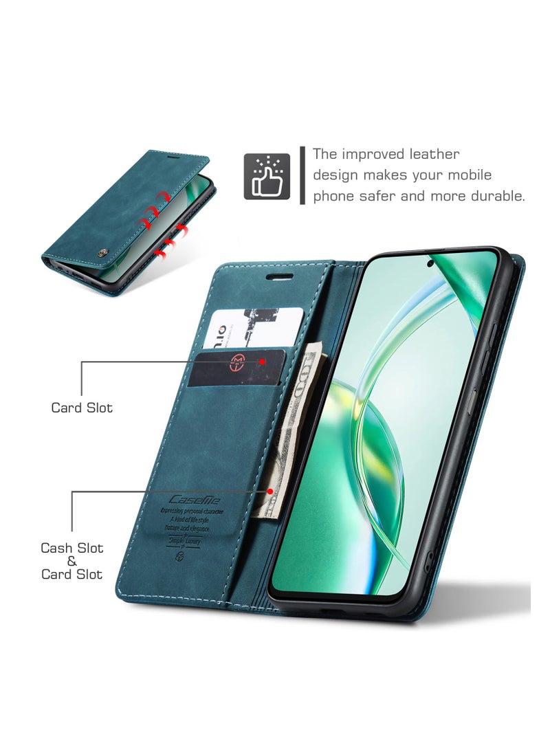 CaseMe Phone Case Luxury PU Leather Design 013 Flip Cover Card Slot Holder Cover For  Honor X7C / Honor 200 smart (Green) - Image 3