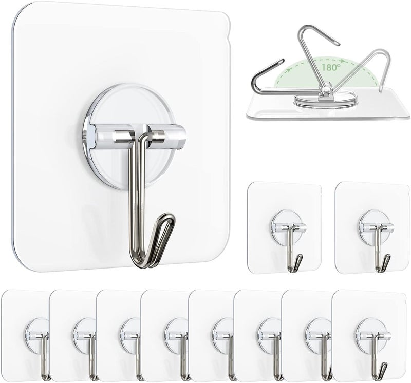 REWOP Adhesive Wall Hooks for Heavy Items Stainless Steel, PVC, ABS Nail Free Seamless Adhesive Non-Trace No Drilling Installation Hanging, Waterproof Screws Wall Hook (Round Hooks, 10) - Image 1