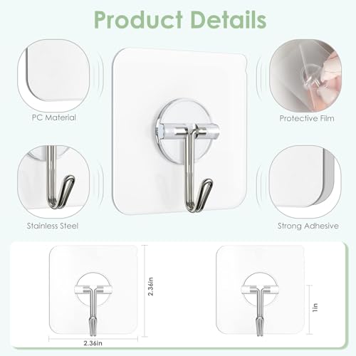 REWOP Adhesive Wall Hooks for Heavy Items Stainless Steel, PVC, ABS Nail Free Seamless Adhesive Non-Trace No Drilling Installation Hanging, Waterproof Screws Wall Hook (Round Hooks, 10) - Image 2