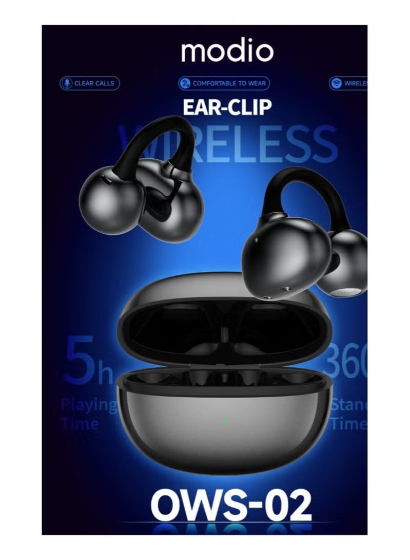 modio OWS-02 earphones with ear clip, Bluetooth, long battery life, comfortable silicone clip suitable for extended use, and Bluetooth 5.3 - Image 3