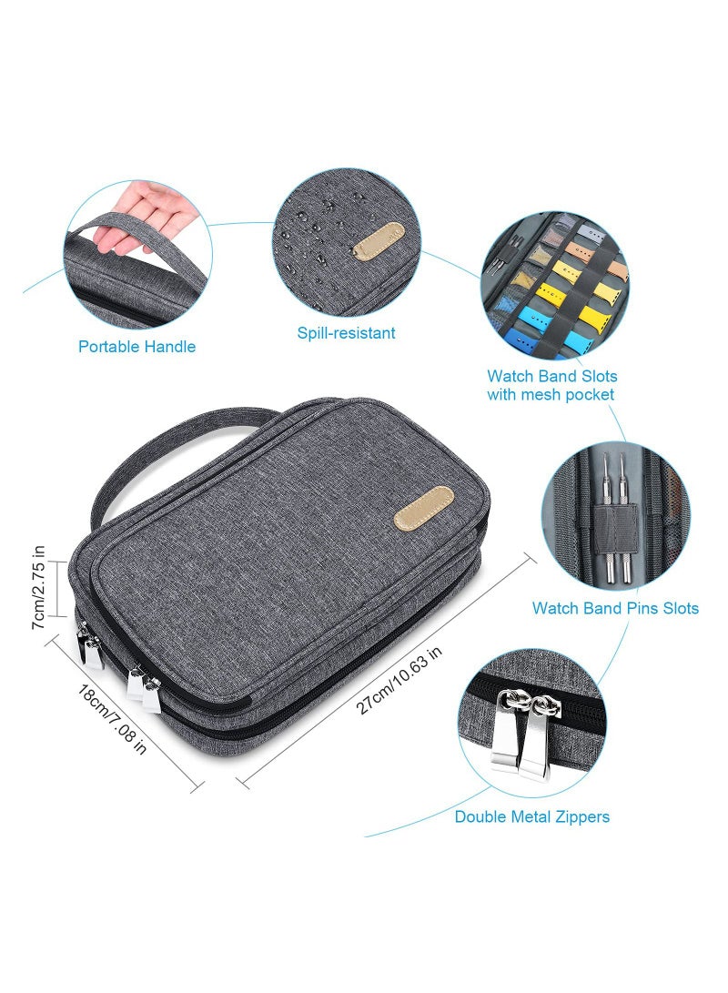 36 Watch Bands Storage Case, Spill-resistant Watch Band Organizer Bag, Watch Straps Carrying Holder Pouch for Apple Watch Bands, Watch Band Pin and Other Accessories (Grey) - Image 2