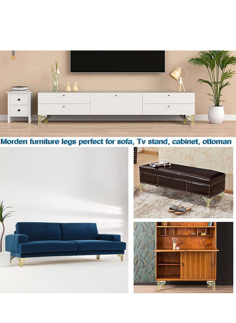 SYOSI Furniture Legs Metal Sofa Cupboard Feet Modern Twill Style Cabinet Furniture Table Leg Sideboard Wardrobes Support for Chair Couch TV Stand Dresser Bed Replacement Feet Parts 4PCS Gold 5 Inch - Image 5