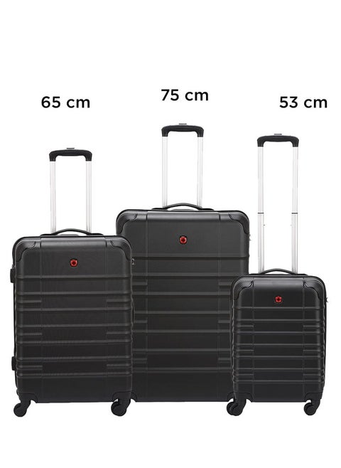 Amplar 3 Piece 53+65+75cm Hardside Non-Expandable Check-In Luggage Trolley Set Black - 653149