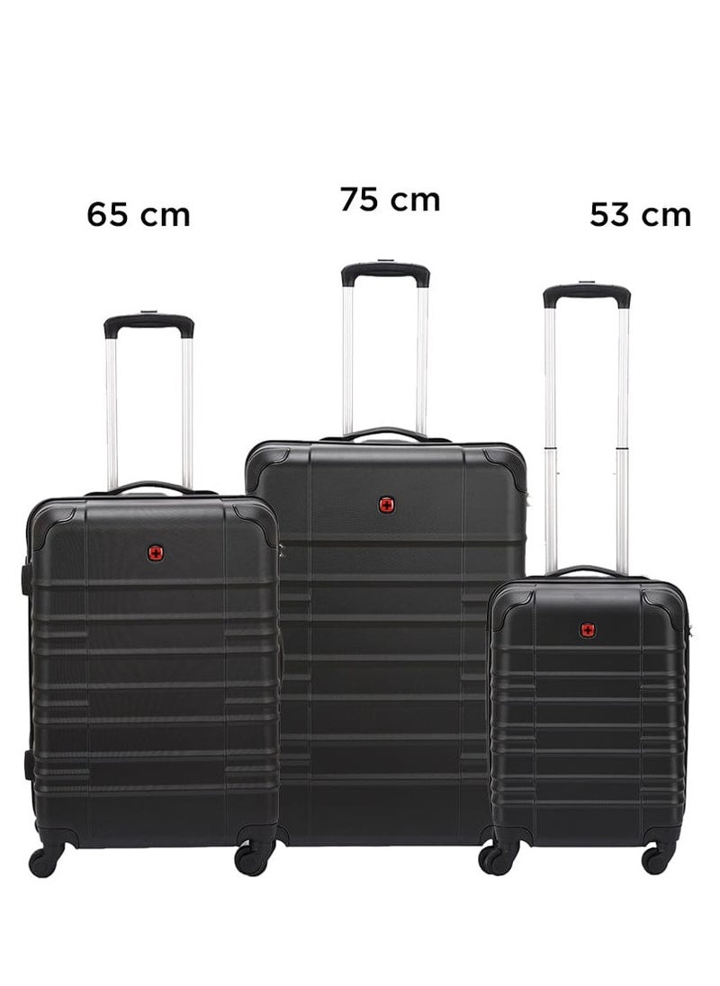 Amplar 3 Piece 53+65+75cm Hardside Non-Expandable Check-In Luggage Trolley Set Black - 653149