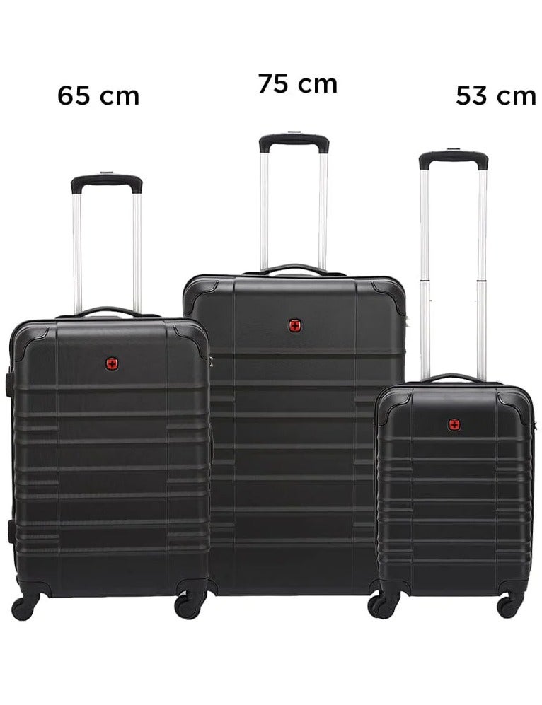 Wenger Amplar 3 Piece 53+65+75 Cm Hardside 4-Double Wheeled Non-Expandable Check-In Luggage Trolley Set - Black - Image 2