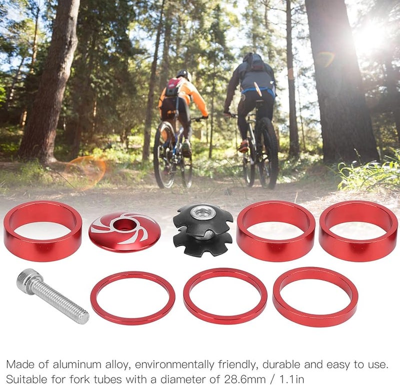 Red 70T 6 قطع مجموعة فواصل رأس الدراجة من سبائك الألومنيوم لساق مقود دراجة الجبال - Image 5