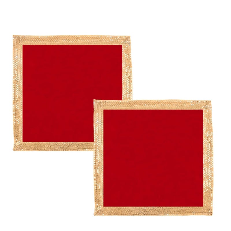 Dulhan DLC CD Lace Sequence Work Red Velvet Pooja Cloth for God 18x18 inch Altar Cloth for Puja Pack of 2 Medium Aasan for Home Temple or mandir - Image 1