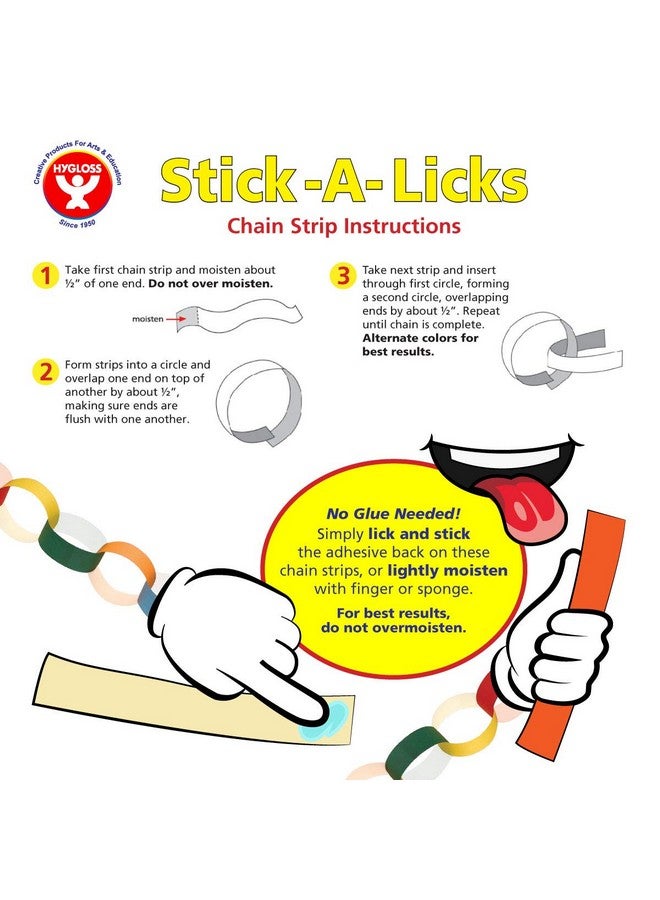 Hygloss Stick-A-Licks-Chain Arts & Crafts-Classroom Activities-Fun for Kids-Super Strips-Size 1” x 8” -100 Pcs, Assorted Colors - Image 4
