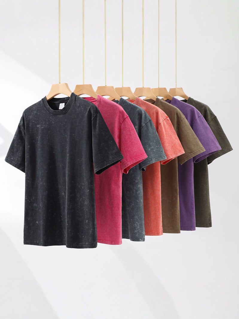 Heavy 260G Batik Short Sleeve T-Shirt Men'S And Women'S Cotton Loose Summer American Retro Washed Old Half Sleeve T - Image 2