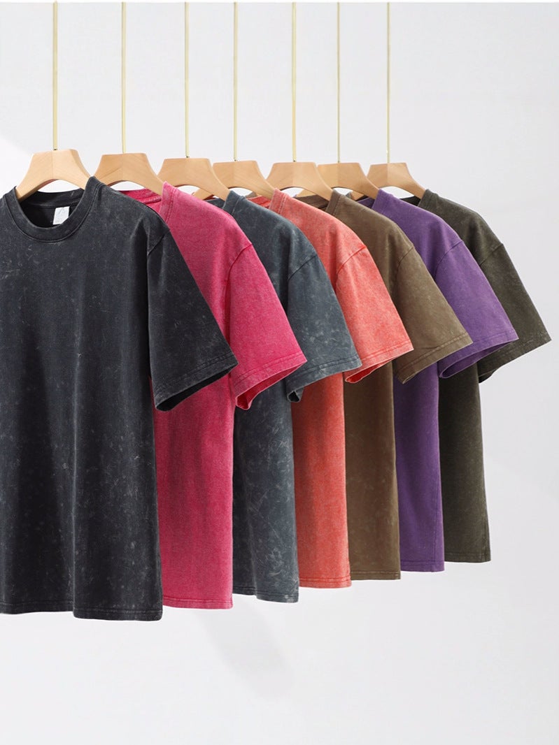 Heavy 260G Batik Short Sleeve T-Shirt Men'S And Women'S Cotton Loose Summer American Retro Washed Old Half Sleeve T - Image 3