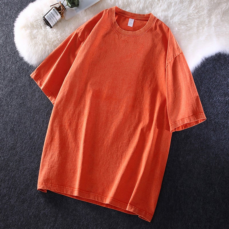 Heavy 260G Batik Short Sleeve T-Shirt Men'S And Women'S Cotton Loose Summer American Retro Washed Old Half Sleeve T - Image 1