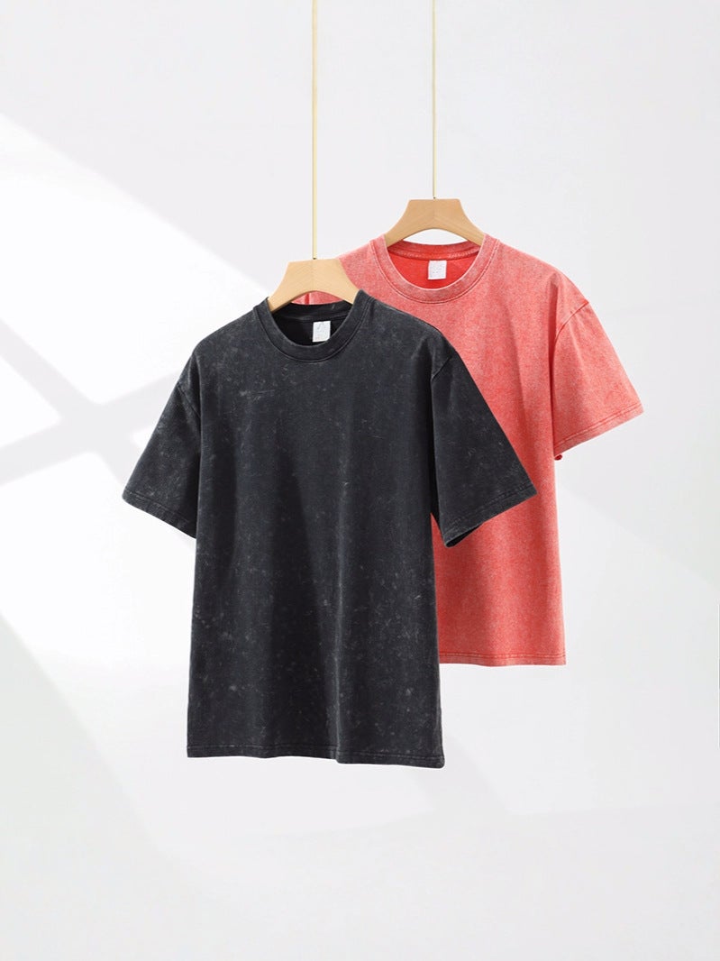 Heavy 260G Batik Short Sleeve T-Shirt Men'S And Women'S Cotton Loose Summer American Retro Washed Old Half Sleeve T - Image 4