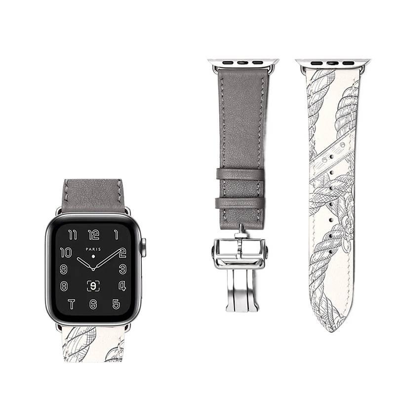 سوار ساعة ذكية سوار جلدي كلاسيكي متوافق باللون رمادي قابل للتعديل مع Apple Watch 38/40/41/42/44/45/49mm بملاءمة قابلة للتعديل وحزام بديل - Image 5