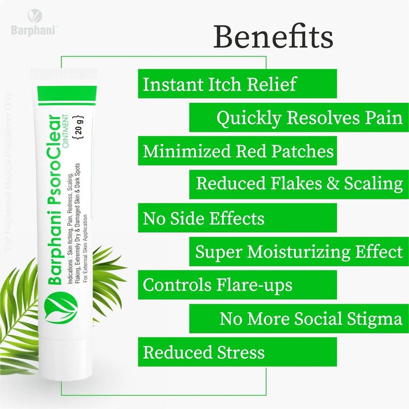 Barphani PsoroClear Ointment - Natural Best Herbal Ayurvedic Psoriasis Cream for Body & Scalp Itching Scaling Flaking Redness - Best for Dry Itchy Skin, Severely Damaged Skin, 120g (Pack of 6) - Image 4