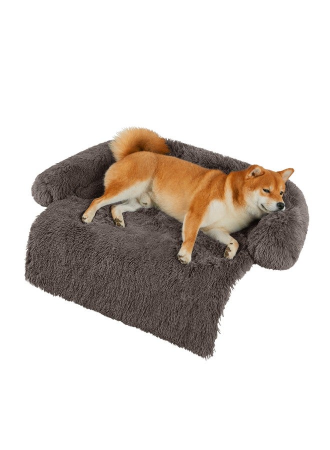 CODi Codi Dog Bed for Couch - Calming Dogs Beds for Medium Pets, Fluffy Plush Cats Mat, Anti Anxiety Pet Mats with Removable Washable Cover Protector for Sofa, Ash Brown, 35x31x5 inches - Image 1