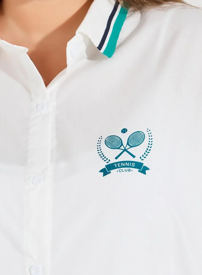 Styli Plus Size Oversized Button Down Shirt with Logo Detail