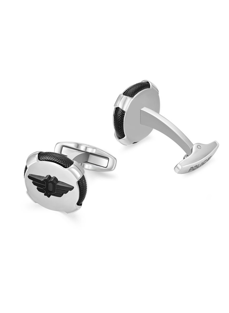 POLICE Knurl Stainless Steel Cufflinks for Men with Black Wings Logo  - Image 3