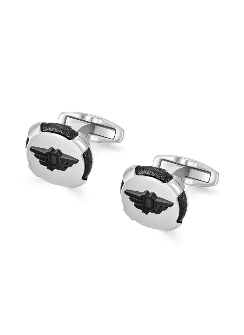 بوليس Knurl Stainless Steel Cufflinks for Men with Black Wings Logo