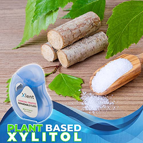 Xlent Expandable Floss Treated Activated Charcoal, Xylitol Natural Based Wax Fresh Mint Flavor | 3 Count (1 50 m Floss Blue Container Plus 2 50 m Refill Bobbins), 3 Count (1 Blister Card+2 Refill) - Image 5