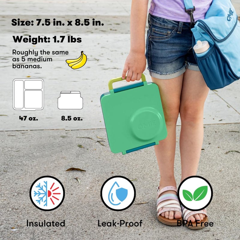 OMIE صندوق أومي أومي بوكس للأطفال - صندوق غداء معزول مع جرة طعام مقاومة للتسرب - 3 أقسام، 2 منطقة حرارة - (مرج) (مفرد) - Image 5