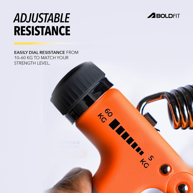 BOLDFIT Adjustable Hand Grip Strengthener, Hand Gripper for Men & Women for Gym Workout Hand Exercise Equipment to Use in Home for Forearm,Polyvinyl Chloride Finger Exercise Power Gripper(60 Kg)Orange - Image 4