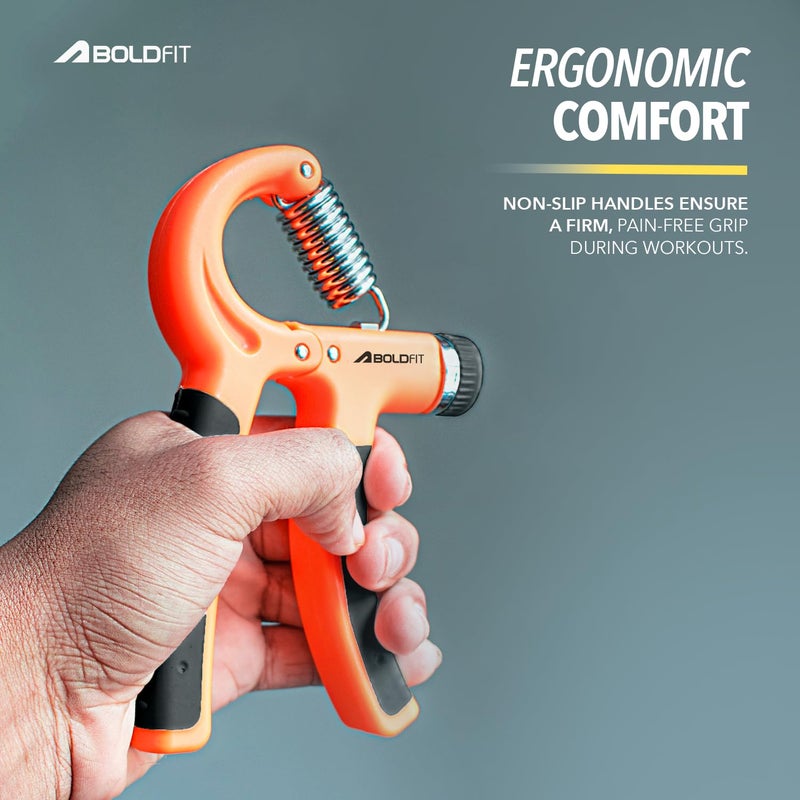 BOLDFIT Adjustable Hand Grip Strengthener, Hand Gripper for Men & Women for Gym Workout Hand Exercise Equipment to Use in Home for Forearm,Polyvinyl Chloride Finger Exercise Power Gripper(60 Kg)Orange - Image 3