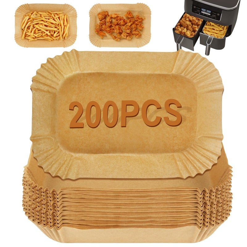YQL 200pcs Air Fryer Liners for Ninja DualNinja Double StackTower 9lInstant Vortex Air Fryer Accessories Disposable Paper Liners for Af300UKAf400UKAf451UKSL400UKSalterand Other Dual Airfryer