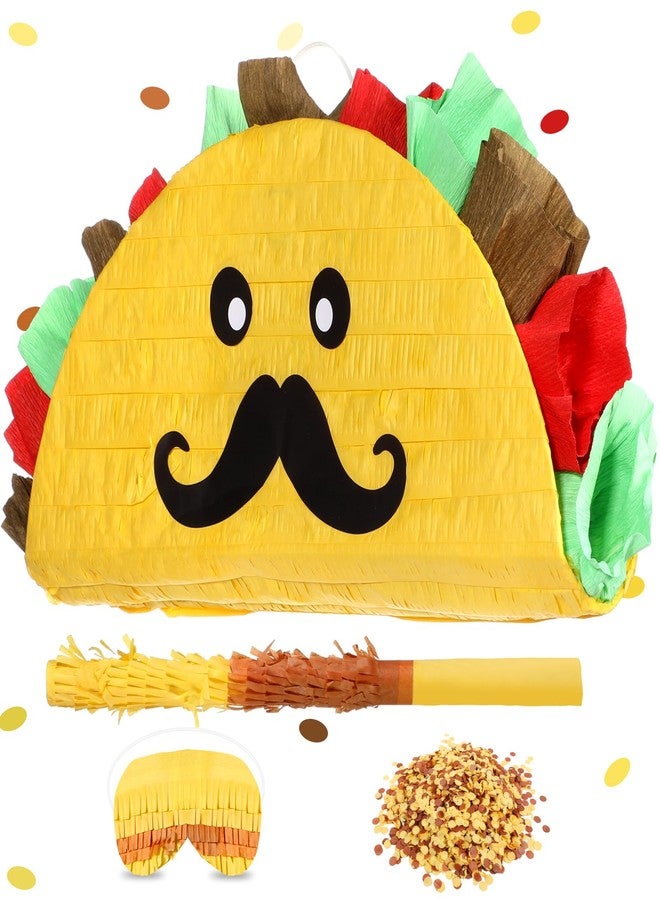 Sratte Taco Piñata Mexican Themed Party Piñata with Stick Blindfold Confetti Carnival Mexican Cinco De Mayo Fiesta Game for Cinco De Mayo Fiesta Theme Birthday Party, 16 x 8 x 3 Inch - Image 1