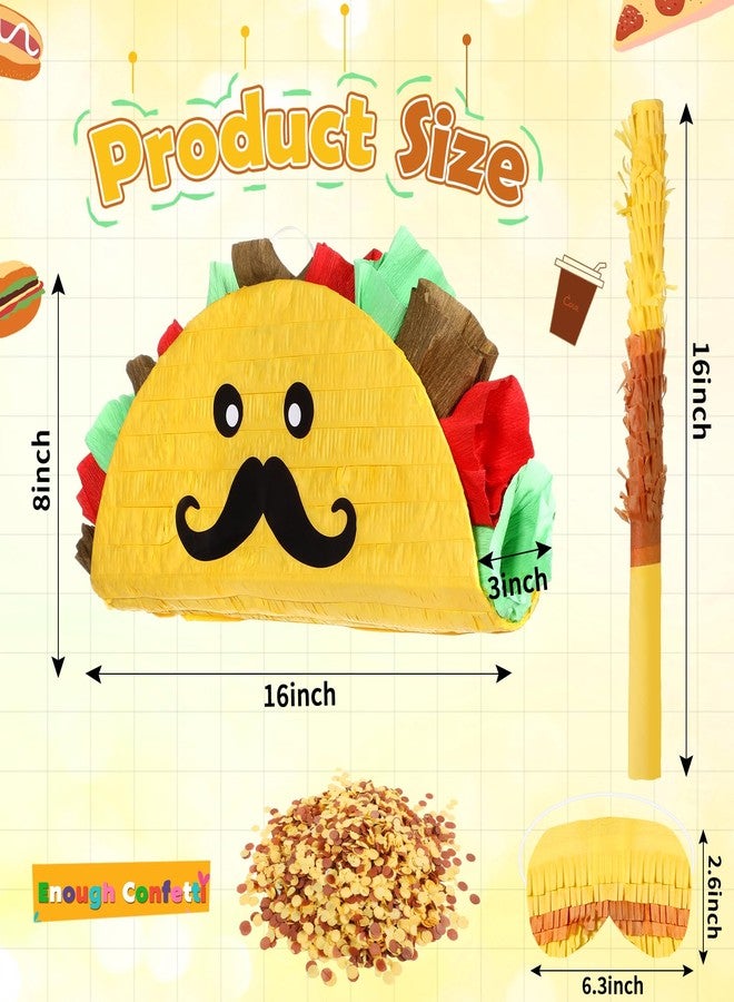 Sratte Taco Piñata Mexican Themed Party Piñata with Stick Blindfold Confetti Carnival Mexican Cinco De Mayo Fiesta Game for Cinco De Mayo Fiesta Theme Birthday Party, 16 x 8 x 3 Inch - Image 2