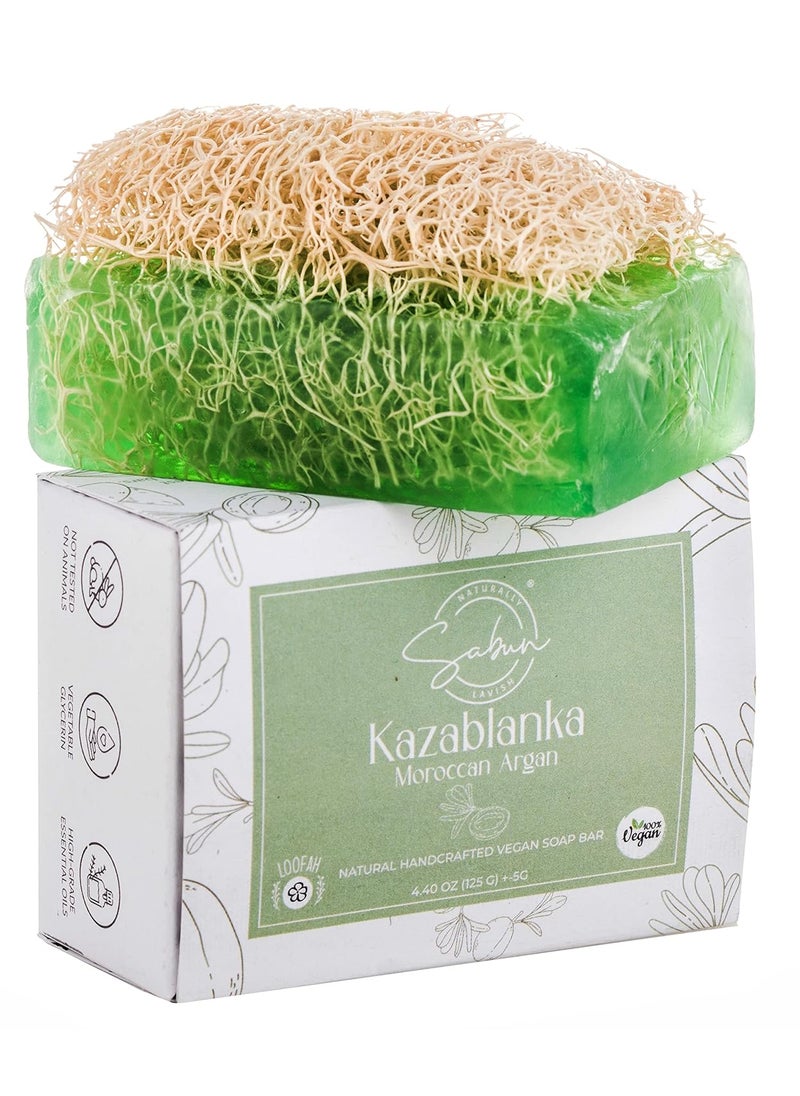 SABUN NATURALLY LAVISH - Argan Oil Loofah Soap Bar - Natural Exfoliating Soap with Loofah Inside - Smells Like Bright Floral Citrus - Handmade with Moroccan Argan Oil, Jojoba Oil - Face & Body Scrub Bar [4.4 oz - 125 gr] - Image 1