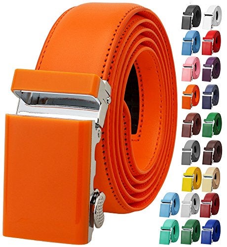 Falari Men's Genuine Leather Ratchet Dress Belt Automatic Sliding Buckle 8168-ORG-M36 - Image 1